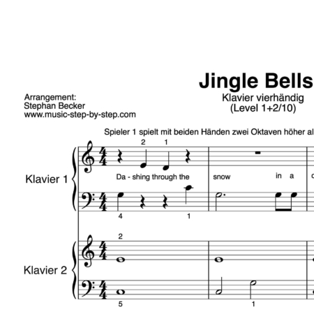 "Jingle Bells" für Klavier vierhändig (Level 1+2/10) | inkl. Aufnahme, Text und Begleitaufnahme by music-step-by-step