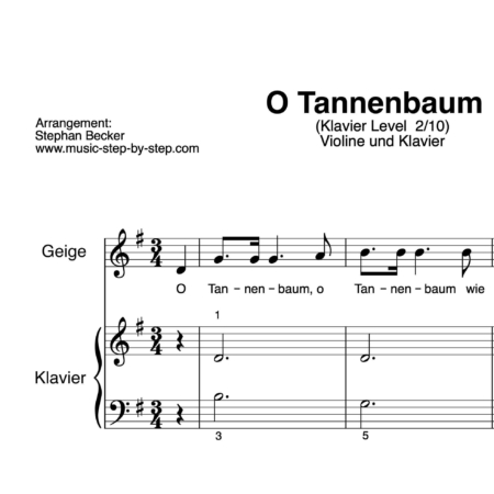 "O Tannenbaum" für Violine (Klavierbegleitung Level 2/10) | inkl. Aufnahme, Text und Playalong by music-step-by-step