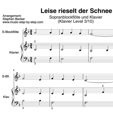 "Leise rieselt der Schnee" für Sopranblockflöte (Klavierbegleitung Level 3/10) | inkl. Aufnahme, Text und Playalong...music-step-by-step