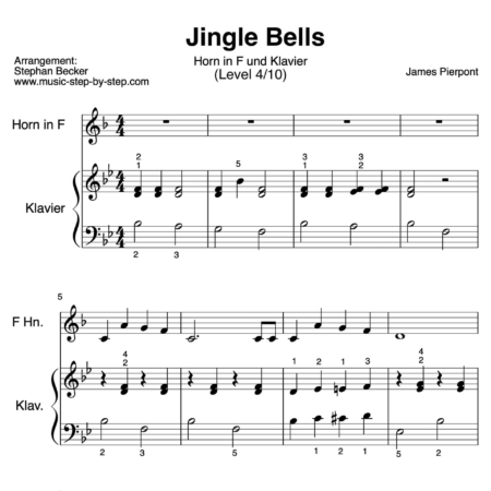 "Jingle Bells" für Horn in F (Klavierbegleitung Level 4/10) | inkl. Aufnahme, Text und Playalong...music-step-by-step