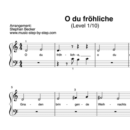 "O du fröhliche" für Klavier (Level 1/10) | inkl. Aufnahme und Text music-step-by-step