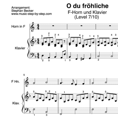 "O du fröhliche" für Horn in F (Klavierbegleitung Level 7/10) | inkl. Aufnahme, Text und Playalong...music-step-by-step