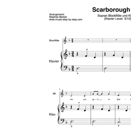 "Scarborough Fair" für Sopranblockflöte (Klavierbegleitung Level 3/10) | inkl. Aufnahme, Text und Begleitaufnahme by music-step-by-step