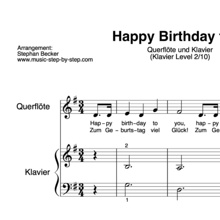 "Happy Birthday" für Querflöte (Klavierbegleitung Level 2/10) | inkl. Aufnahme, Text und Playalong by music-step-by-step