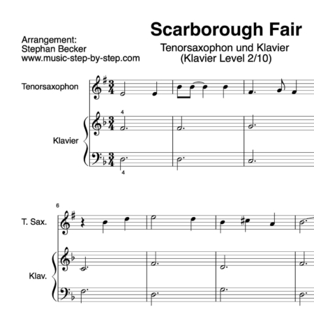 "Scarborough Fair" für Tenorsaxophon (Klavierbegleitung Level 2/10) | inkl. Aufnahme, Text und Playalong