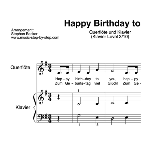 "Happy Birthday to You" für Querflöte (Klavierbegleitung Level 3/10) | inkl. Aufnahme, Text und Playalong by music-step-by-step