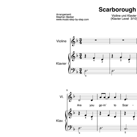 "Scarborough Fair" für Geige (Klavierbegleitung Level 3/10) | inkl. Aufnahme, Text und Playalong by music-step-by-step