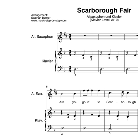 "Scarborough Fair" für Altsaxophon (Klavierbegleitung Level 3/10) | inkl. Aufnahme, Text und Playalong by music-step-by-step