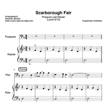 "Scarborough Fair" für Posaune (Klavierbegleitung Level 3/10) | inkl. Aufnaheme, Text und Playalong