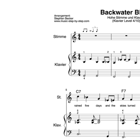 "Backwater Blues" für hohe Stimme (Klavierbegleitung Level 4/10) | inkl. Aufnahme und Text und Playalong music-step-by-step