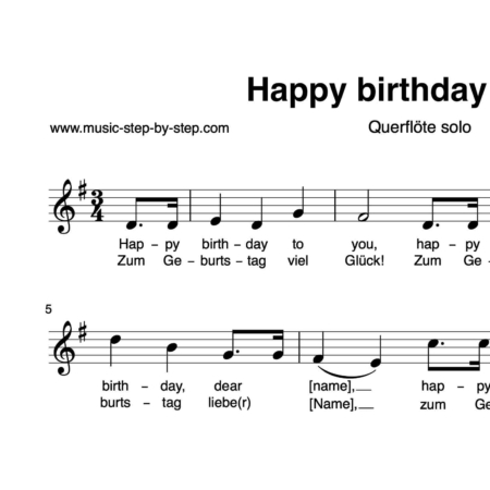 "Happy Birthday to You" für Querflöte solo | inkl. Aufnahme und Text by music-step-by-step