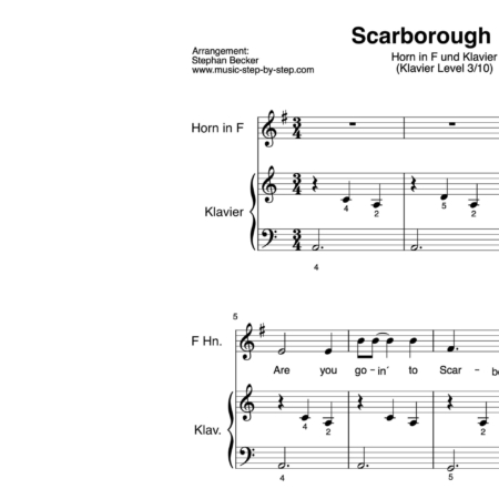 "Scarborough Fair" für Horn in F (Klavierbegleitung Level 3/10) | inkl. Aufnahme, Text und Playalong by music-step-by-step