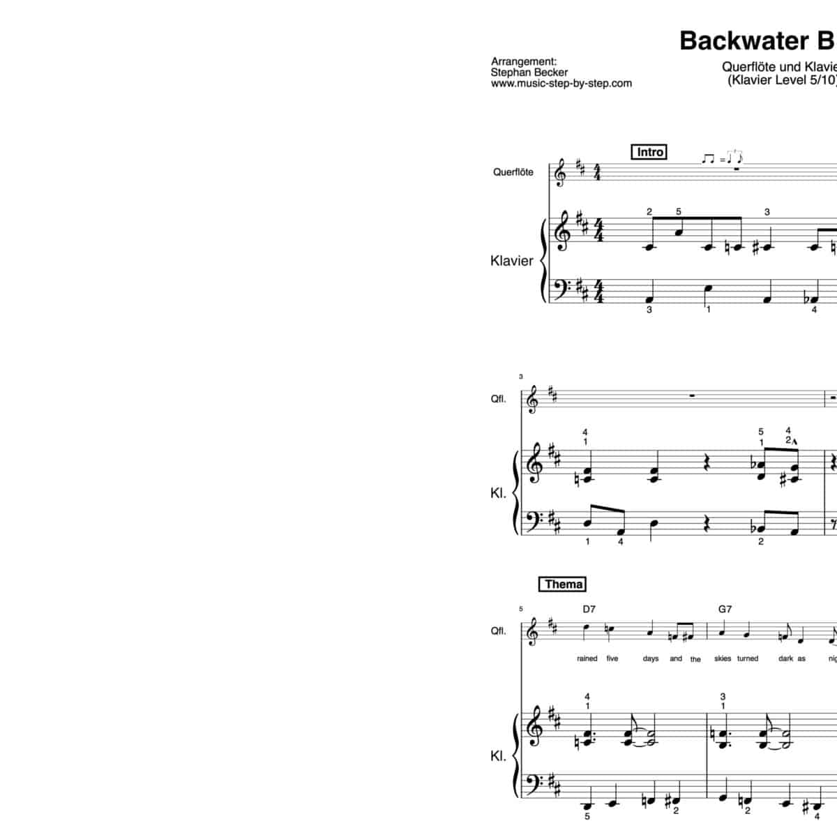 "Backwater Blues" für Querflöte (Klavierbegleitung Level 5/10) | inkl. Aufnahme, Text und Begleitaufnahme und Solo by music-step-by-step