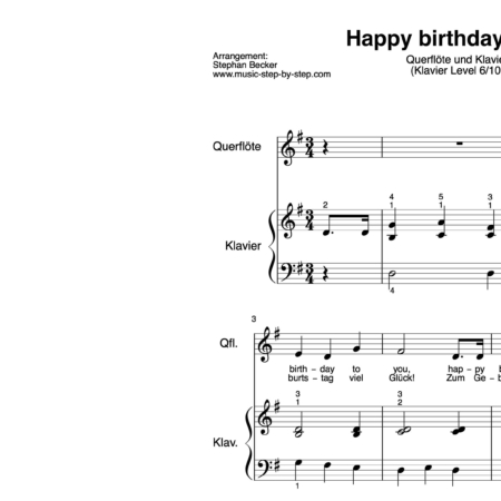 "Happy birthday to you" für Querflöte (Klavierbegleitung Level 6/10) | inkl. Aufnahme, Text und Playalong music-step-by-step