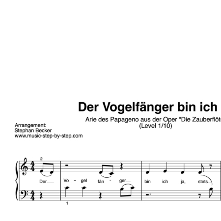 "Der Vogelfänger bin ich ja" für Klavier (level 1/10) | inkl. Aufnahme und Text by music-step-by-step