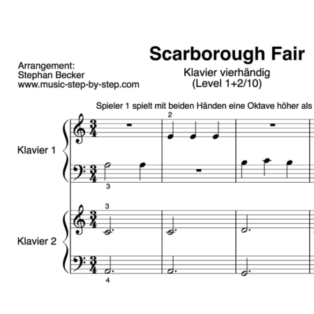 "Scarborough Fair" für Klavier vierhändig (Level 1+2/10) | inkl. Aufnahme, Text und Playalong by music-step-by-step