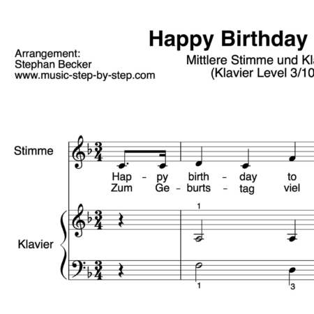 "Happy Birthday To You" für mittlere Stimme (Klavierbegleitung Level 3/10) | inkl. Aufnahme, Text und Playalong
