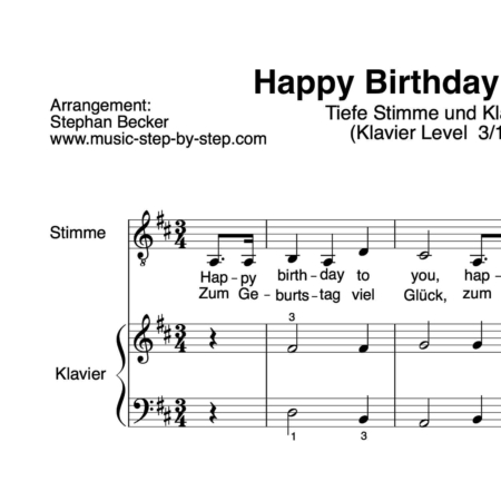 "Happy Birthday To You" für tiefe Stimme (Klavierbegleitung Level 3/10) | inkl. Aufnahme, Text und Playalong