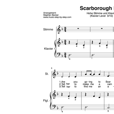 "Scarborough Fair" für hohe Stimme (Klavierbegleitung Level 3/10) | inkl. Aufnahme, Text und Playalong by music-step-by-step