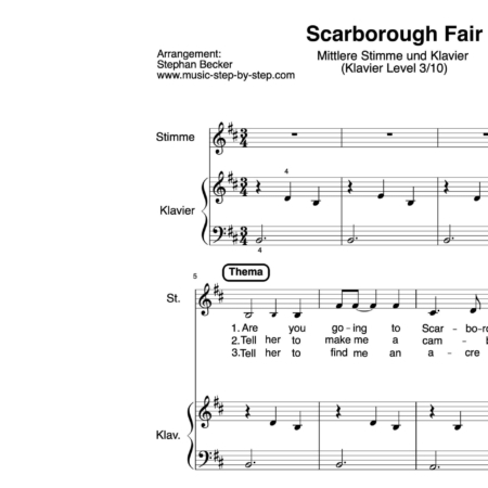 "Scarb"Scarborough Fair" für mittlere Stimme (Klavierbegleitung Level 3/10) | inkl. Aufnahme, Text und Playalongorough Fair" für mittlere Stimme (Klavierbegleitung Level 2/10) | inkl. Aufnahme, Text und Playalong