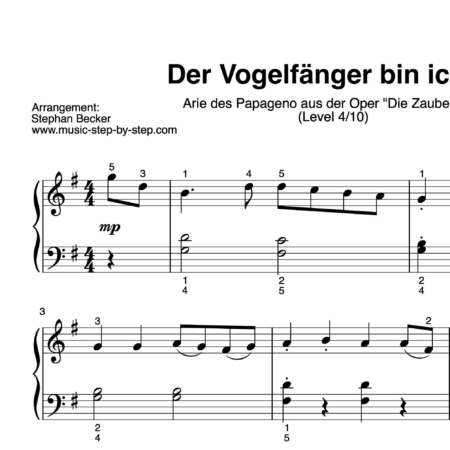 "Der Vogelfänger bin ich ja" für Klavier (Level 4/10) | inkl. Aufnahme und Text by music-step-by-step