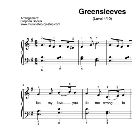 "Greensleeves" für Klavier (Level 4/10) | inkl. Aufnahme und Text by music-step-by-step