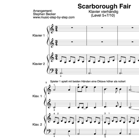 "Scarborough Fair" für Klavier vierhändig (Level 5+7/10) | inkl. Aufnahme, Text und Playalong