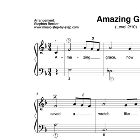 "Amazing Grace" für Klavier (Level 2/10) | inkl. Aufnahme und Text music-step-by-step