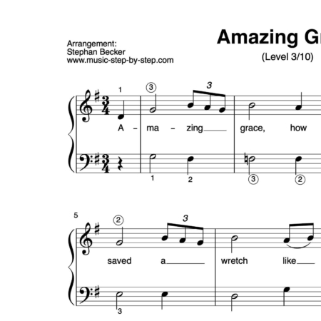 "Amazing Grace" für Klavier (Level 3/10) | inkl. Aufnahme und Text music-step-by-step