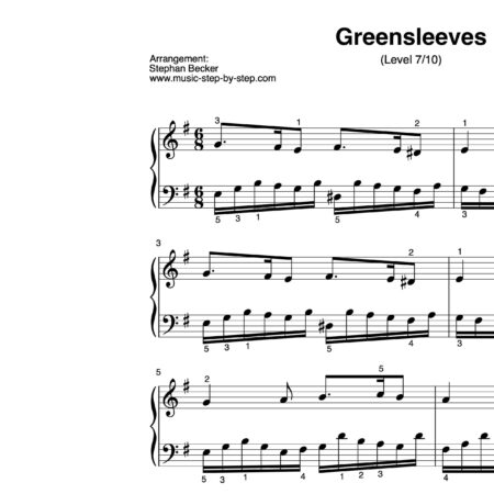 "Greensleeves" für Klavier (Level 7/10) | inkl. Aufnahme und Text by music-step-by-step