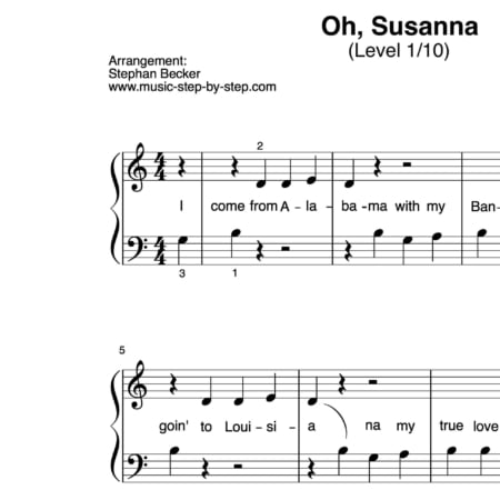 "Oh, Susanna" für Klavier (Level 1/10) | inkl. Aufnahme und Text