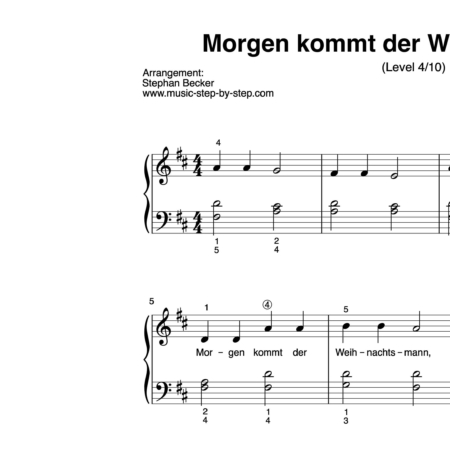 "Morgen kommt der Weihnachtsmann" für Klavier (Level 4/10) | inkl. Aufnahme und Text by music-step-by-step
