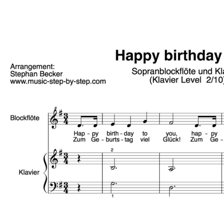 "Happy birthday to you" für Sopranblockflöte (Klavierbegleitung Level 2/10) | inkl. Aufnahme, Text und Playalong music-step-by-step