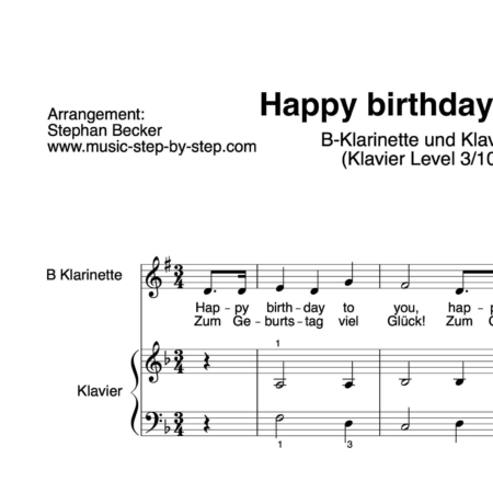 "Happy birthday to you" für Klarinette in B (Klavierbegleitung Level 3/10) | inkl. Aufnahme, Text und Playalong music-step-by-step