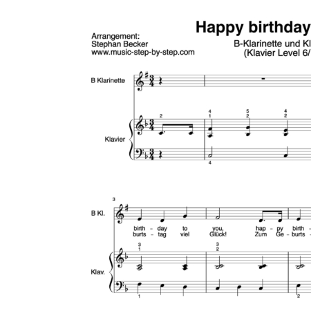 "Happy birthday to you" für Klarinette in B (Klavierbegleitung Level 6/10) | inkl. Aufnahme, Text und Playalong music-step-by-step