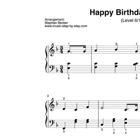 "Happy birthday to you" für Klavier (Level 6/10) | inkl. Aufnahme und Text music-step-by-step