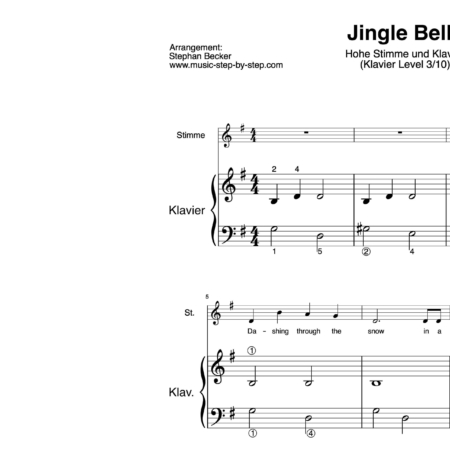 "Jingle Bells" für Gesang, hohe Stimme (Klavierbegleitung Level 3/10) | inkl. Aufnahme, Text und Begleitaufnahme by music-step-by-step
