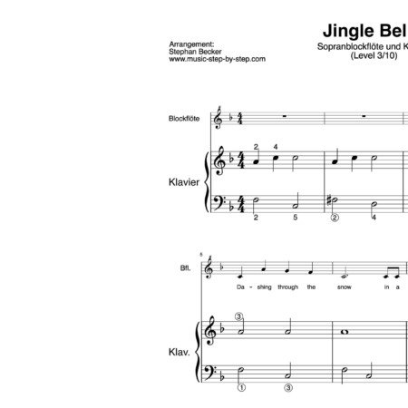 "Jingle Bells" für Sopranblockflöte (Klavierbegleitung Level 8/10) | inkl. Aufnahme, Text und Begleitaufnahme music-step-by-step