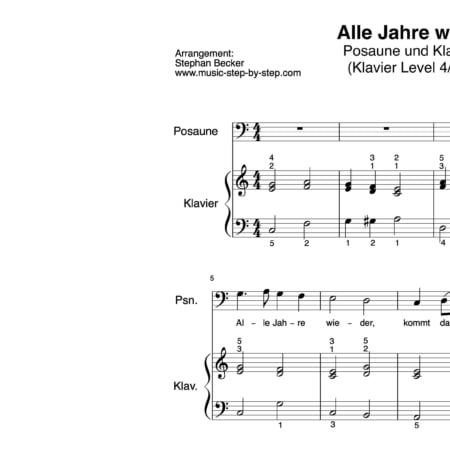"Alle Jahre wieder" für Posaune (Klavierbegleitung Level 4/10) | inkl. Aufnahme, Text und Playalong music-step-by-step