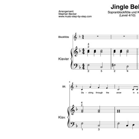 "Jingle Bells" für Sopranblockflöte (Klavierbegleitung Level 8/10) | inkl. Aufnahme, Text und Begleitaufnahme music-step-by-step