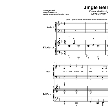 “Jingle Bells” für Klavier vierhändig (Level 1+3/10) | inkl. Aufnahme, Text und 2 Playalongs music-step-by-step