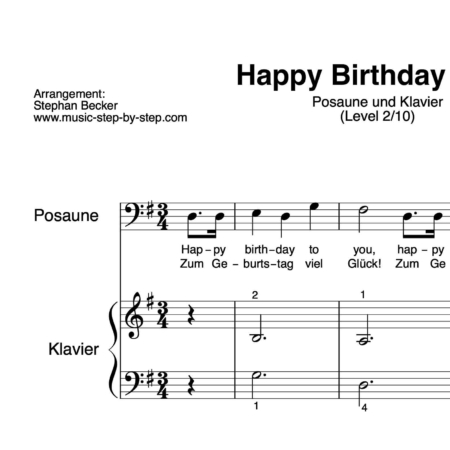 "Happy Birthday to You" für Posaune (Klavierbegleitung Level 2/10) | inkl. Aufnahme, Text und Playalong by music-step-by-step