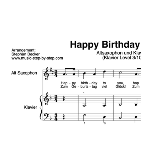 “Happy Birthday” für Altsaxophon (Klavierbegleitung Level 3/10) | inkl. Aufnahme, Text und Playalong by music-step-by-step