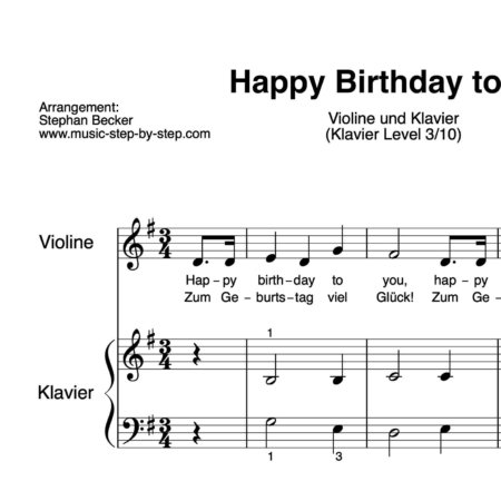 “Happy Birthday to You” für Violine (Klavierbegleitung Level 3/10) | inkl. Aufnahme, Text und Playalong by music-step-by-step