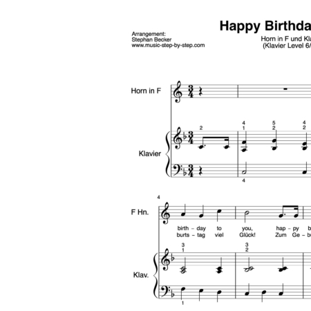 “Happy Birthday to You” für Horn in F (Klavierbegleitung Level 6/10) | inkl. Aufnahme, Text und Playalong by music-step-by-step