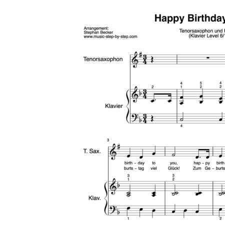 “Happy Birthday to you” für Tenorsaxophon (Klavierbegleitung Level 6/10) | inkl. Aufnahme, Text und Playalong by music-step-by-step