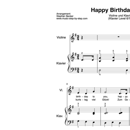 “Happy Birthday to You” für Geige (Klavierbegleitung Level 6/10) | inkl. Aufnahme, Text und Playalong by music-step-by-step