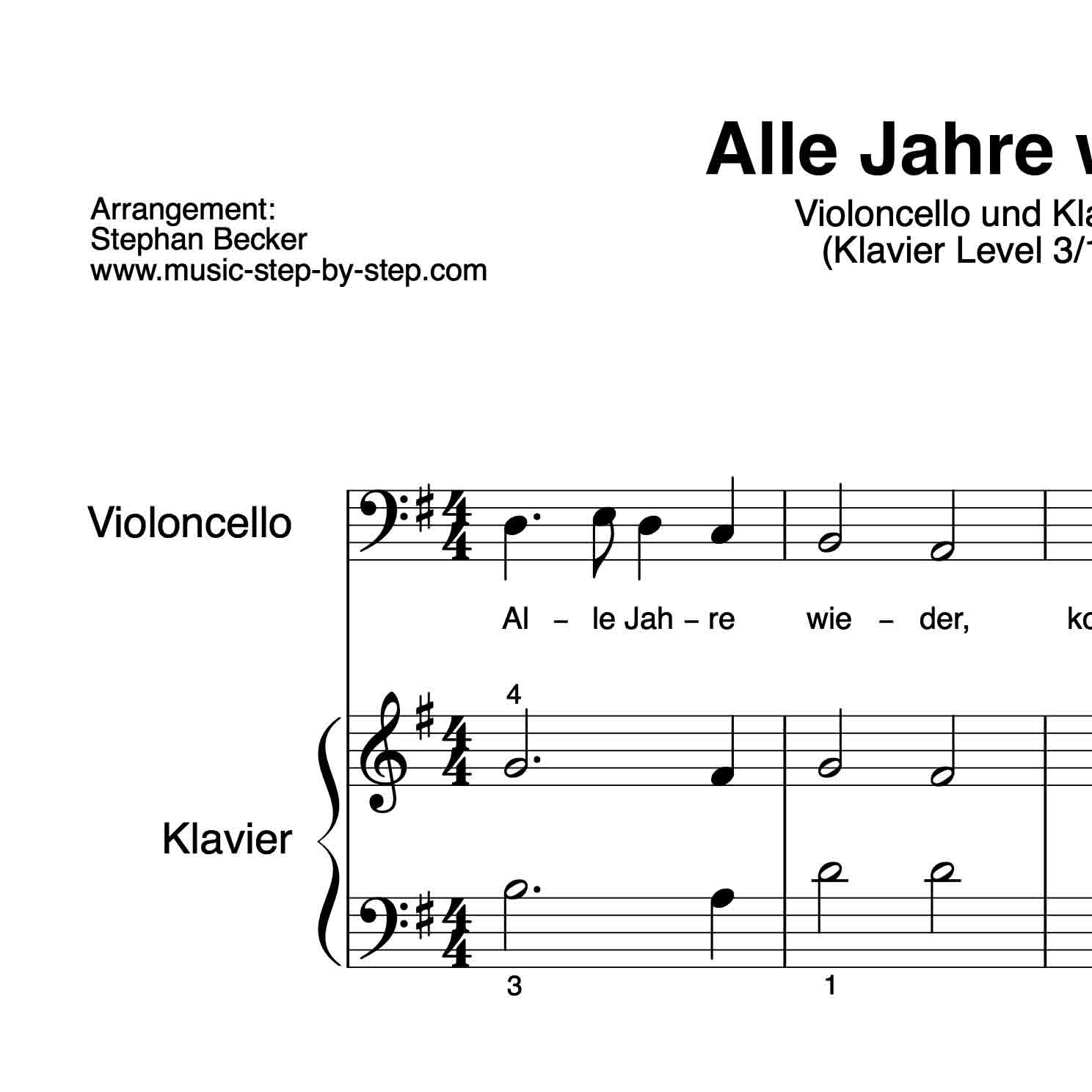 “Alle Jahre wieder” für Cello (Klavierbegleitung Level 3/10) | inkl. Aufnahme, Text und Playalong by music-step-by-step