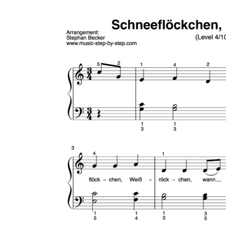 “Schneeflöckchen, Weißröckchen” für Klavier (Level 4/10) | inkl. Aufnahme und Text by music-step-by-step