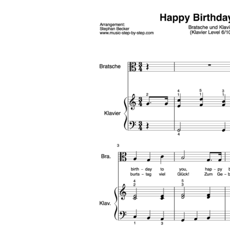 “Happy Birthday to You” für Bratsche (Klavierbegleitung Level 6/10) | inkl. Aufnahme, Text und Playalong by music-step-by-step